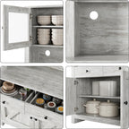 Contemporary Kitchen Pantry Cabinet – Freestanding Hutch Buffet Cupboard with Adjustable Shelves, Tall Organizer for Dining Room or Home – Grey