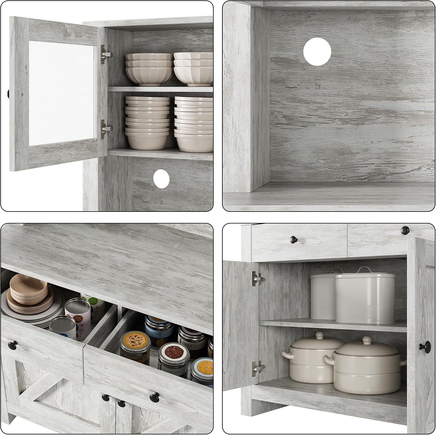 Contemporary Kitchen Pantry Cabinet – Freestanding Hutch Buffet Cupboard with Adjustable Shelves, Tall Organizer for Dining Room or Home – Grey