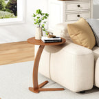 C Shaped End Table, Small Round Side Table for Couch, Slide Under Sofa Tray Desk for Living Room Bedroom, Solid Wood TV Tray Table for Narrow Space (15” Chestnut)
