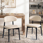 Wooden Dining Chairs Set of 4, Modern Farmhouse Fabric Upholstered Kitchen Chairs with Curve Back, Mid-Century Dining Room Chairs for Living Room Kitchen Vanity Restaurant Cafe with Black Legs, Beige