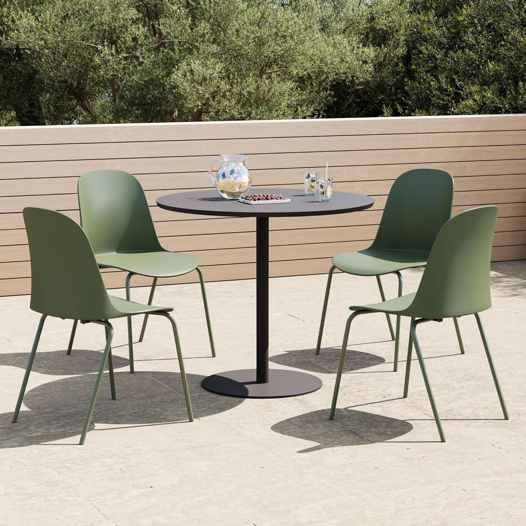 KISLOT Dining Chairs Set of 4, Plastic Outdoor Dining Room Chairs with Metal Legs, PP Anti-UV Stackable Patio Chairs with Ergonomic Back for Kitchen Swimming Pool, Easy Assembly, Green