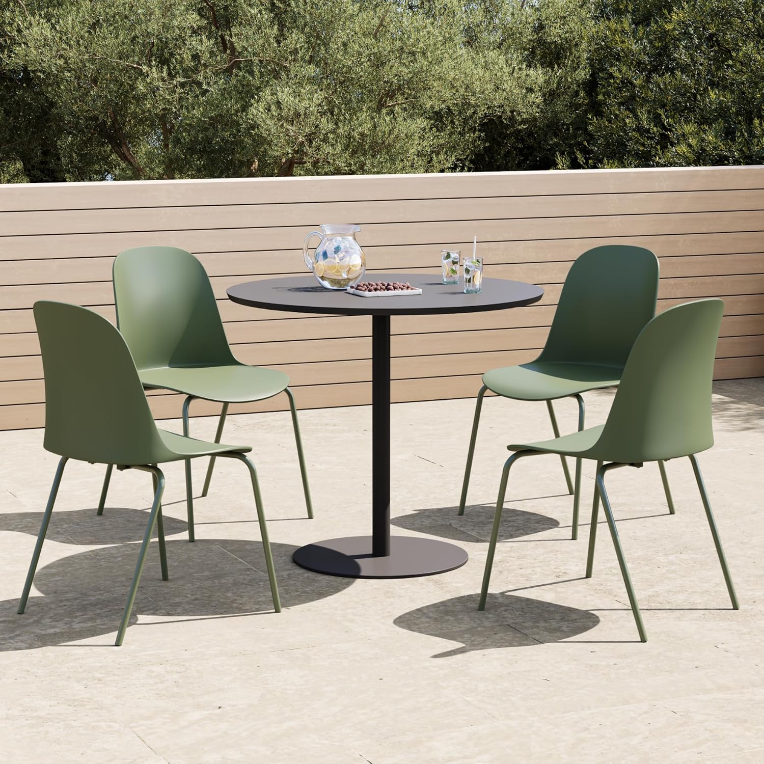 KISLOT Dining Chairs Set of 4, Plastic Outdoor Dining Room Chairs with Metal Legs, PP Anti-UV Stackable Patio Chairs with Ergonomic Back for Kitchen Swimming Pool, Easy Assembly, Green