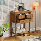 LKTART Small Solid Wood Sofa Table,Console Table with Drawers and Bottom Shelf, Entryway Hallway Foyer Entry Table for Living Room(23.7" Natural)