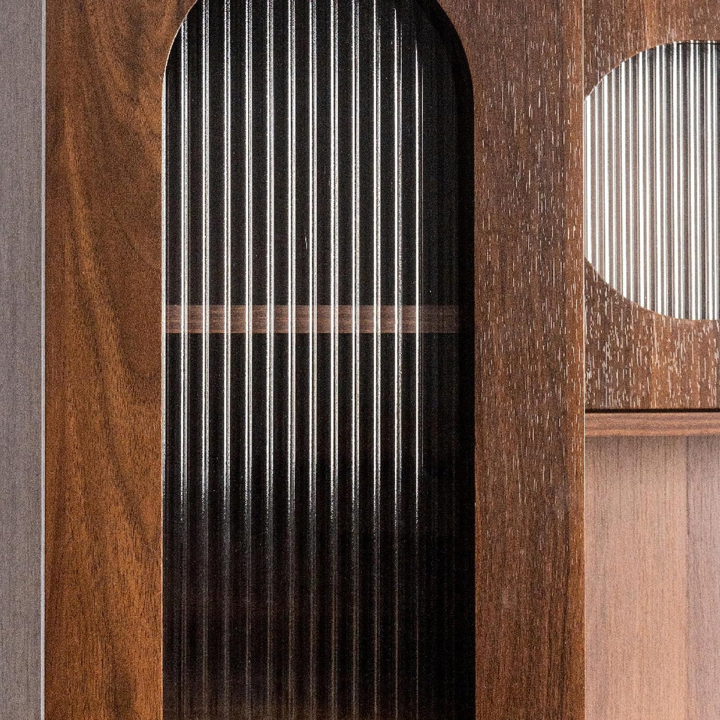 Pantry Cabinet, 71" Kitchen Buffet Hutch with Fluted Glass & Pull-Out | Fluted glass doors, pull-out shelf & deep drawer make this hutch perfect for kitchen, dining room & coffee bar organizing
