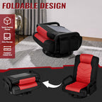 Yaheetech Floor Gaming Chair High-Back Swivel Adjustable Folding Seat Red | Foam-padded polyester mesh seat on an iron frame swivels 360°, reclines for gaming or TV, and folds flat for easy storage.