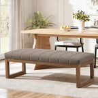 Zihanhome 52.7" Bedroom Bench for End of Bed, Modern Upholstered Teddy Fabric Entryway Bench & Dining Bench, Footrest Stool Bench with Solid Wood Frame for Bedroom, Living Room (Dark Brown)