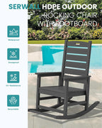 SERWALL Outdoor Rocking Chair Set of 2, Oversized Rocking Chair with Footboard for Adults, HDPE All Weather Resistant Rocking Chairs for Patio, 350lbs Weight Capacity, Gray