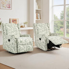 Swivel Glider Floral Recliner Chair, High Back Swivel Rocker Fabric Wingback Chair for Living Room, Rivet Trim Upholstered Armchair Manual Sofa Seating - Rococo Green
