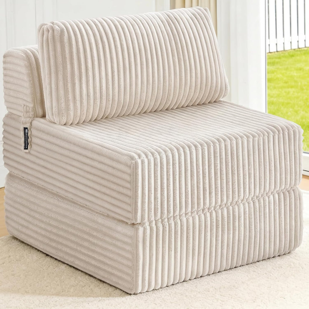 Convertible 4-in-1 Folding Sofa Bed Sleeper Chair, Single Beige | MEGAYES Foldable Chaise Couch Lounger & Mattress Pocket Coil+Foam Fill Medium Support, No Assembly for Living Room/Bedroom
