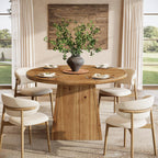 Solid Wood Round Dining Table for 4, Small Circle Kitchen Table with Thickened Top & Sturdy Pedestal Base for Dining Room, Living Room, Kitchen, 39.4 x 29.5 Inches, Farmhouse Style (Table Only)