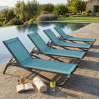 Patio Chaise Lounge Chairs Set of 4, All-Weather Aluminum Pool Loungers for Outside, 5-Position Adjustable Sunbathing Chairs for Tanning, Stackable for Backyard, Poolside, Sky Blue