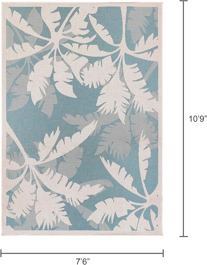 Couristan Monaco Indoor Outdoor Area Rug – Coastal Flora 7'6" x 10'9" in Ivory Turquoise – Flatwoven, Hose Washable, Pet Friendly Rug for Patio, Porch and Home Decor