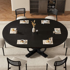 Einhomn 59" Extendable Round Dining Table for 4-6, Modern Oval Kitchen Table with Heavy Duty Curved Legs & Pedestal Base, Space Saving Circle Dinner Room Table for Dining Kitchen Living Room, Black