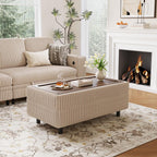 LINSY HOME Storage Ottoman Bench, 40" Convertible Coffee Table Plush Corduroy Foot Rest Ottoman for Living Room, Bedroom, Guest Room, Entryway, Beige