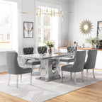 AF ARTISAN FURNITURE 7 Piece White Marble Dining Table, 70'' Rectangle Faux Marble Kitchen Table Set for 6 with Silver Mirrored Finish Stainless Steel Chairs, Luxury Dining Room Table Set for 6