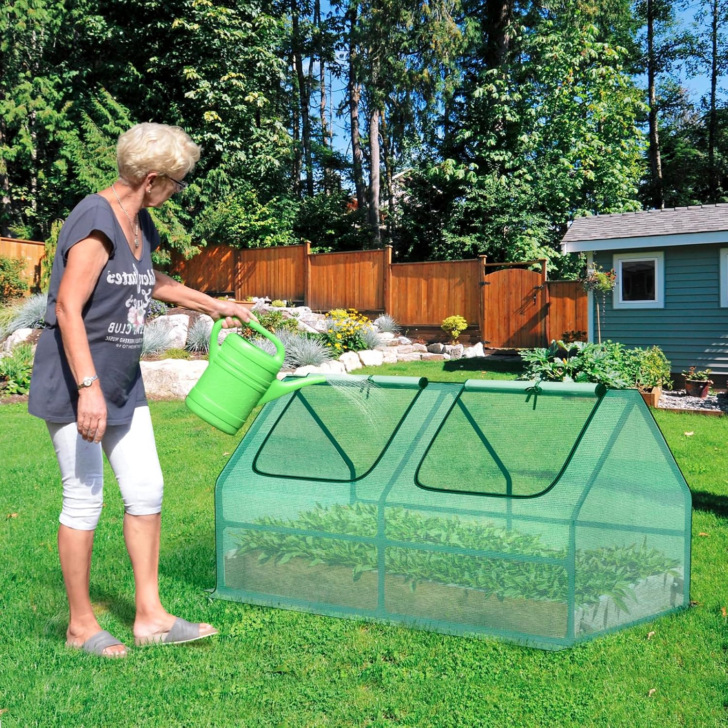 BPS 4x2x2 ft Mini Greenhouse with Green PE Cover UV-Protected Roll-Up Zipper Windows, Ideal for Indoor or Outdoor Use on Raised Garden Beds