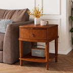 2 Tier Solid Wood Square End Table with Drawer, Wooden Sofa Side Table with Pull-Out Tray & Lower Shelf, Nightstand Bedside Table for Living Room Bedroom, 19.7x17.7x22.8in