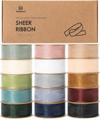 Vitalizart 1" x 150 Yd Organza Ribbon Mixed Color Sheer Ribbons Set 10 Yd x 15 Rolls Handmade for Gift Wrapping Christmas Tree Crafts Bows Wedding Invitations Wreaths Wrap