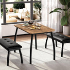 Dining Table for 4, 3-Piece Kitchen Table Set for 4 with Wooden Tabletop and Metal Frame, Industrial Kitchen Table with 2 PU Leather Benches for Bar, Dining Room, Restaurant(43''x28''x30''), Retro