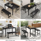 Dining Table Set for 4, Kitchen Table with 2 Benches, 3-Piece Wood Dining Room Furniture Dinette Chairs Sets for Breakfast Nook and Small Space, Black