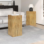 27.75" Tall End Table, Square Wood-Look Column for Indoor & Outdoor Use, Distressed Finish Side Table in Natural, Patio & Living Room Accent Table, Balcony Furniture