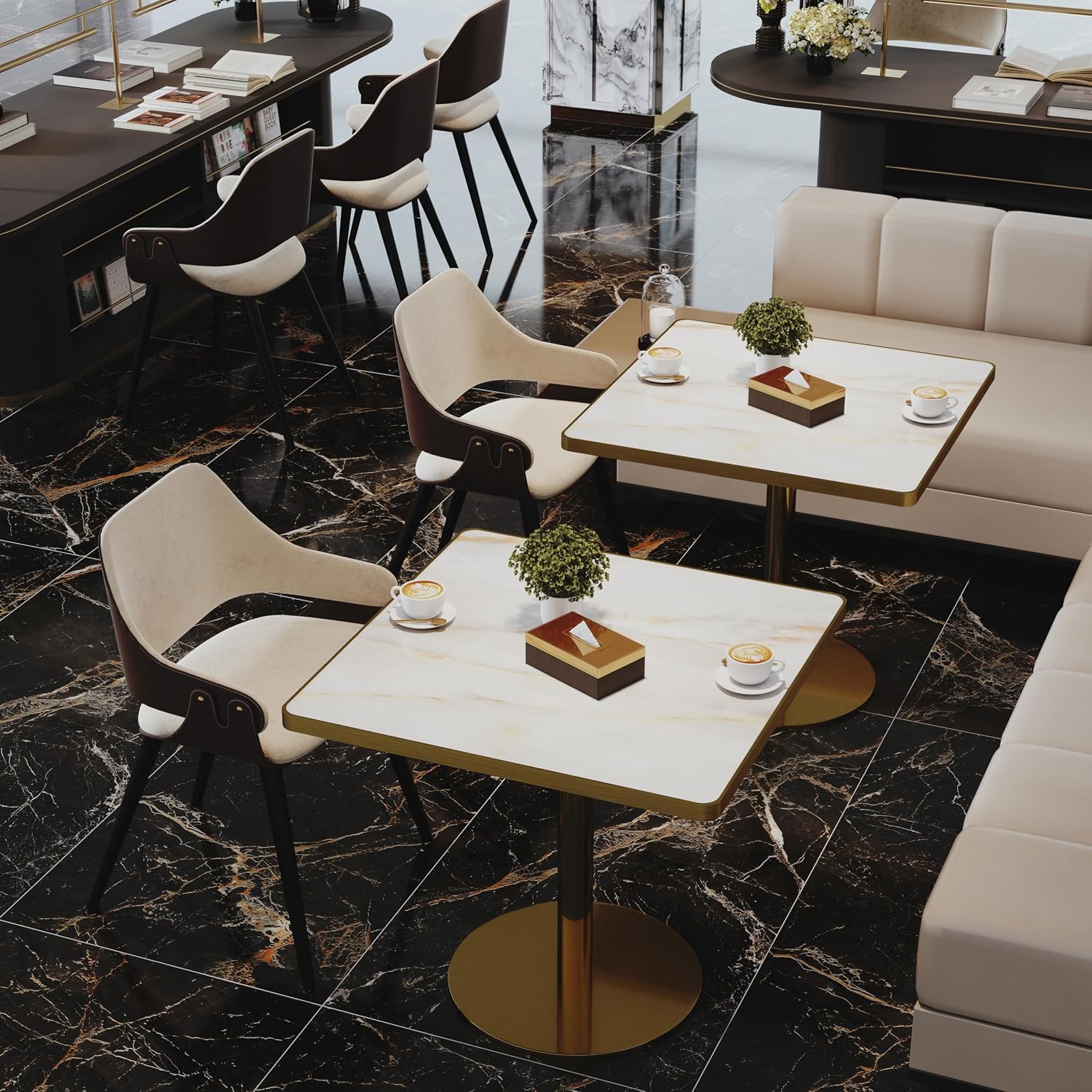 SSLine Marble Square Dining Table,31.5" Tulip Table Bistro Table for 2-4 People,Modern Kitchen Dining Room Furniture with Sintered Stone Tabletop and Stainless Steel Pedestal for Small Places