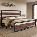 SHA CERLIN Queen Size Metal Bed Frame with Wooden Headboard, Mahogany
