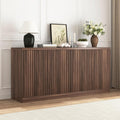 63" Fluted Buffet Cabinet Sideboard with Storage,Large Credenza with 4 Doors with Adjustable Shelves,Wood Mid Century Modern Sideboard for Kitchen, Living Room,Entryway(Walnut)