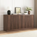 63" Fluted Buffet Cabinet Sideboard with Storage,Large Credenza with 4 Doors with Adjustable Shelves,Wood Mid Century Modern Sideboard for Kitchen, Living Room,Entryway(Walnut)