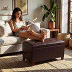 Joveco Storage Ottoman Bench, 33 Inches Faux Leather Rectangle Tufted Foot Stool for End Foot of Bed, Bedroom, Living Room, Brown