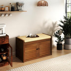 Wilk Shoe Storage Bench, 2-Tier Shoe Cabinet with Padded Seat Cushion, Bamboo Entryway Bench with 2 Doors (31.49’’(L) x13.78’’(W) x18.9''(H))
