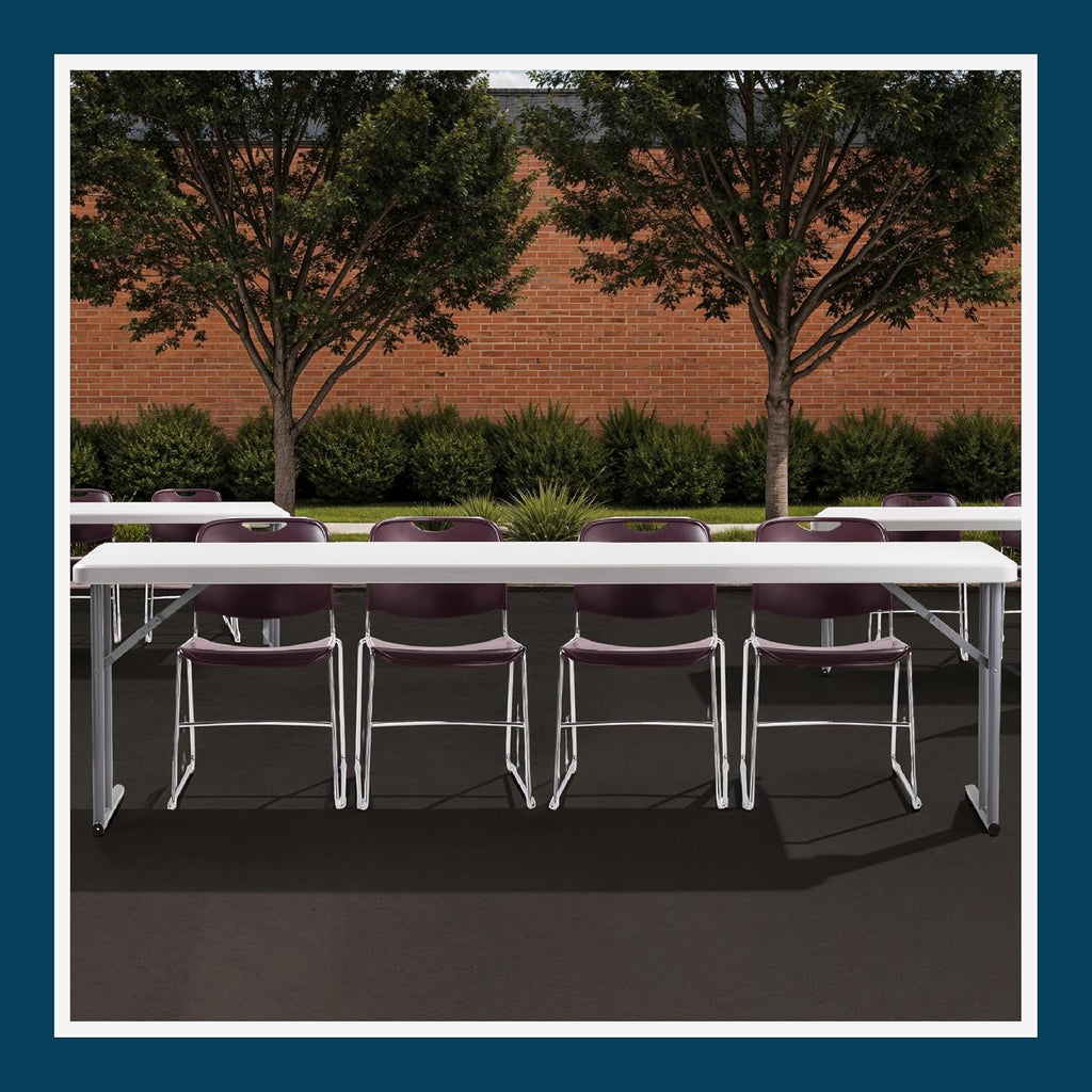 OEF Furnishings OEFBT-SEM1896 Commercial-Grade Premium Industrial Seminar Folding Table with Thick Blow-Molded Top and 16-Gauge Cantilever Steel Legs (Seminar, 18" × 96", Speckled Gray Top)