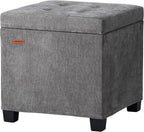 ABHENG Steel Frame Square Ottoman with Storage Gray UASND641G | 17.7" x 17.7" x 17.7", Hold 660 lbs, 48L Storage Capacity, Breathalbe Chenille, Removable Lid, for Dorm Living Room