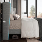 GalnFu Queen Size Bed Frame with Button Tufted Headboard, Upholstered Platform Bed Frame with UnderBed Storage, Wooden Slats Supports, Noise Free, No Box Spring Needed, Easy Assembly, Light Grey