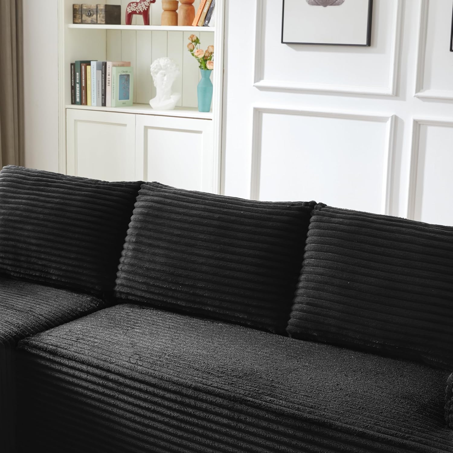 Eafurn 96" L Shaped Cloud Sectional Couch with Chaise, Deep Seat Modular Sectional Sofa Corduroy Memory Foam Sofa Couches for Living Room Bedroom, No Assembly Required, Black