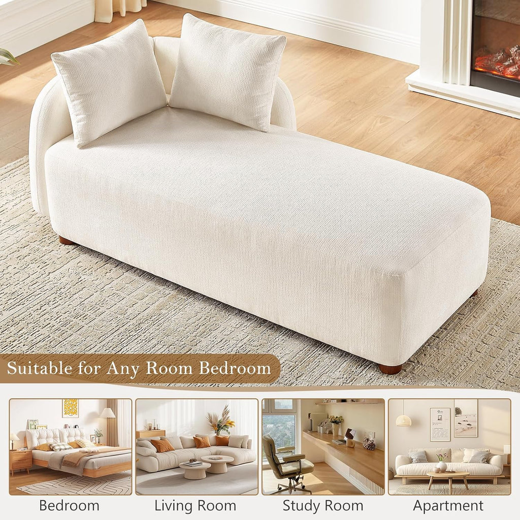 68.9" Chaise Lounge Chair Indoor with Left Facing, Chenille Beige | 2 Throw Pillows, Comfy Reading Chair, Oversized Upholstered Sleeper Chair for Living Room, Bedroom, Apartment