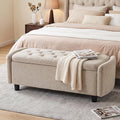 Furniliving 46.5‘’ Chenille Storage Bench, Button-Tufted Upholstered Storage Ottoman Bench with Safety Hinge, End of Bed Bench for Bedroom Entryway Living Room, Camel