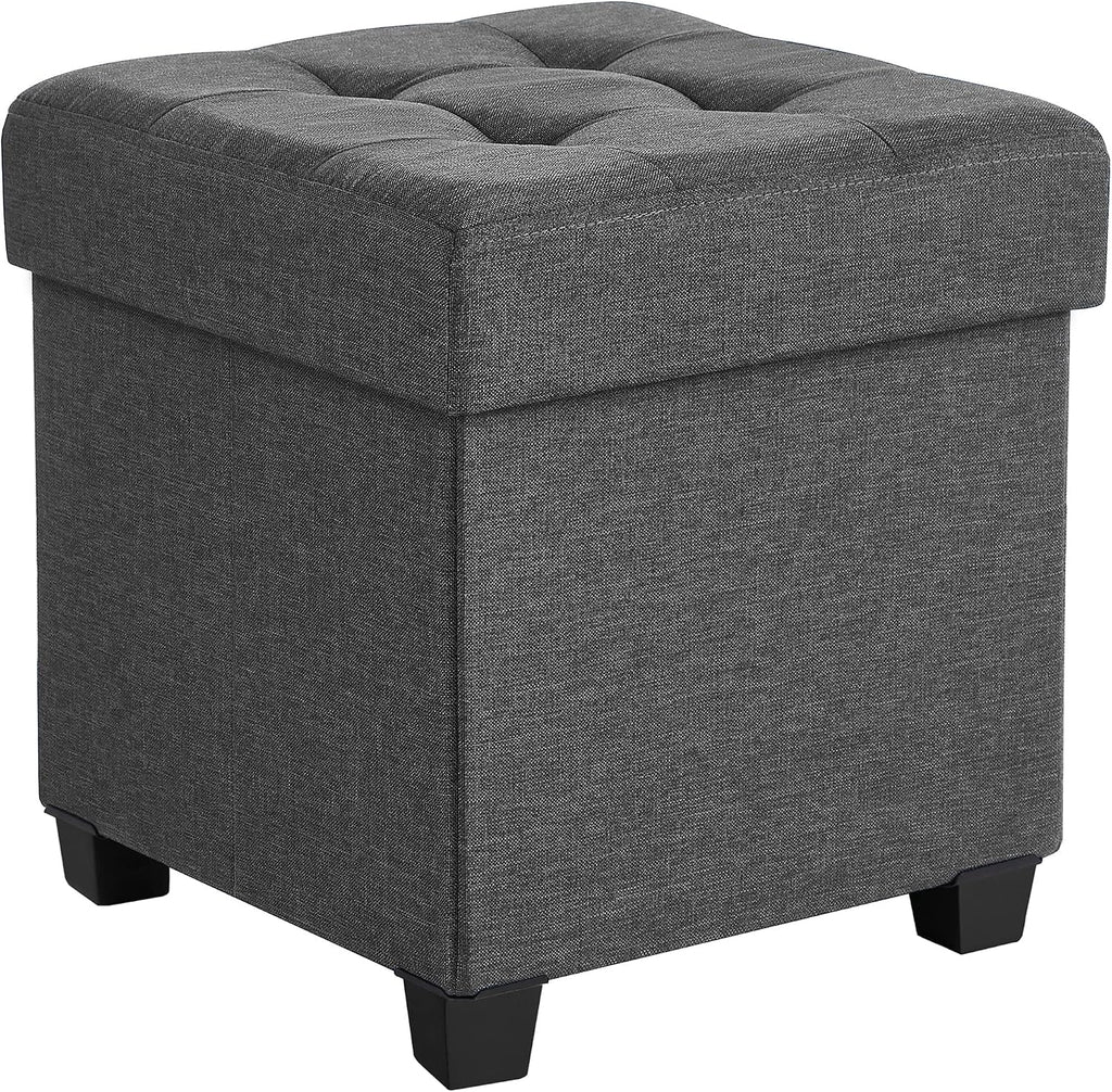 SONGMICS Storage Ottoman, Small Foot Rest, 15 x 15 x 15.7 Inches | Foot Stool with Legs, Load up to 661.4 lb, for Living Room, Bedroom, Dorm, Gray and Black, MELISA Collection ULSF014G01