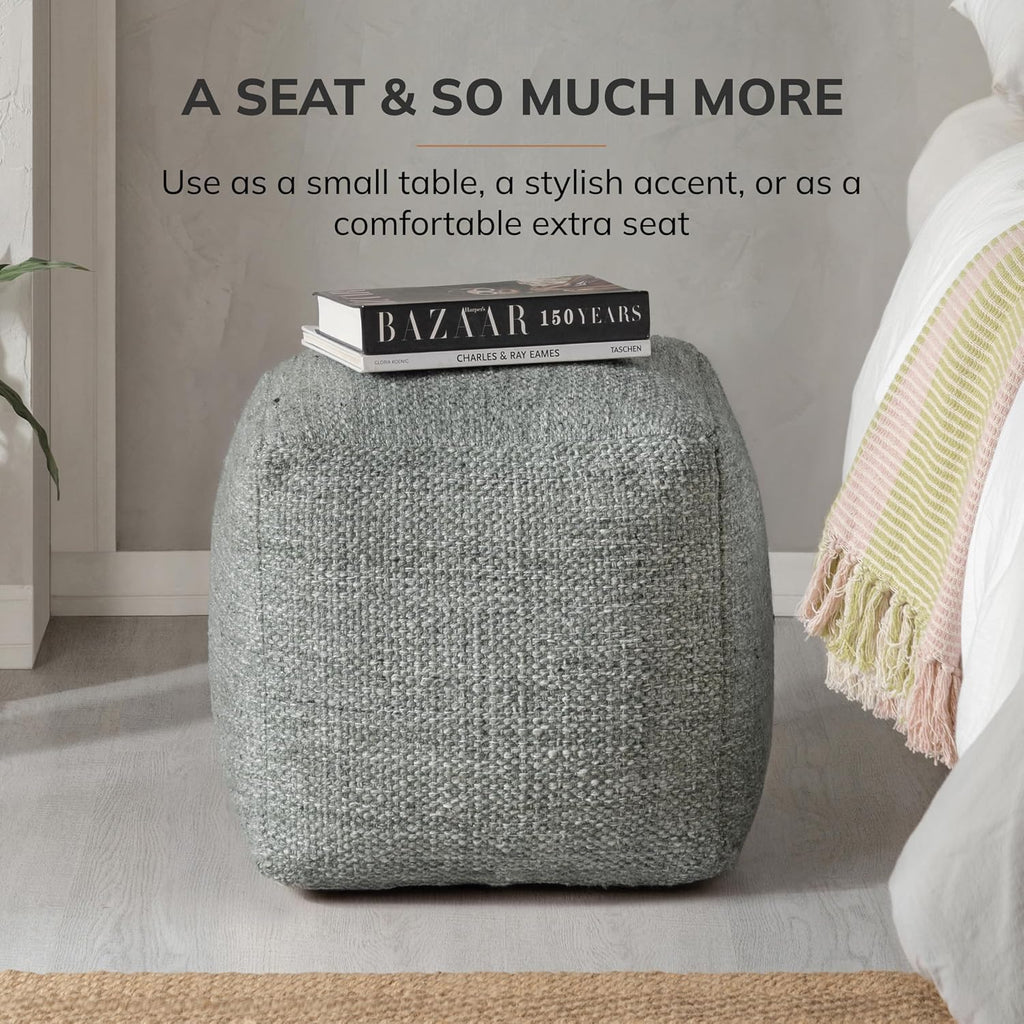 Anji Mountain 16" H x 16" W Handmade Pouf Ottoman for Living Room & Couch | Soft & Fluffy Ottoman Pouf, Lightweight, Decorative Floor Pouf Seating for Bedroom & Home Décor Accent, Green