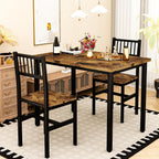 3 Piece Dining Table Set for 2, Small Wooden Kitchen Table Set with Chairs, Space Saving Breakfast Nook Table and Chairs Set of 2, Modern Dinette Set for Dining Room, Apartment, Small Space, Brown