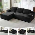 96.1" Cloud Sectional Couch, Modern Modular L Shape Sectional Sofa with Deep Seat Chaise, Comfy Corduroy Couches for Living Room (Black, Left Chaise)