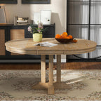 42" Round Dining Table for 4-6, Functional Round Extendable Wood Folding Mid Century Modern Round Dining Table for Dining Room Kitchen, Restaurant, Café, Natural