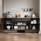 oneinmil 60” Modern Sideboard Buffet Cabinet, Fluted Storage Sideboard with Adjustable Shelves & Pop-Up Doors, Multifunctional Accent Cabinet for Kitchen, Living Room, Hallway, Black and Gold