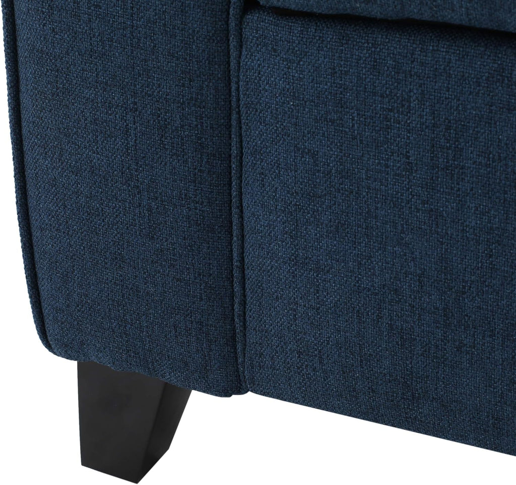 ‎GDF Studio Keiko Fabric Armed Storage Bench, Dark Blue, Dimensions: 19.75”D x 50.00”W x 20.5”H
