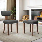 AMERLIFE Kitchen Chairs, Set of 4 Modern Linen Chairs with Upholstered Curved Backrest & Seat, Hardwood Frame, Dark Grey