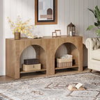 Tribesigns Farmhouse End Side Table of 2 Packs, Large Sofa Side Table with Wooden Pedestal for Living Room, Bedside Storage Nightstand for Bedroom, Accent Furniture, Easy Assembly, Light Brown