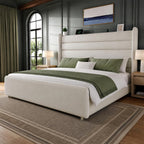 Queen Size Bed Frame with 59'' Tall Headboard with Readlight, White