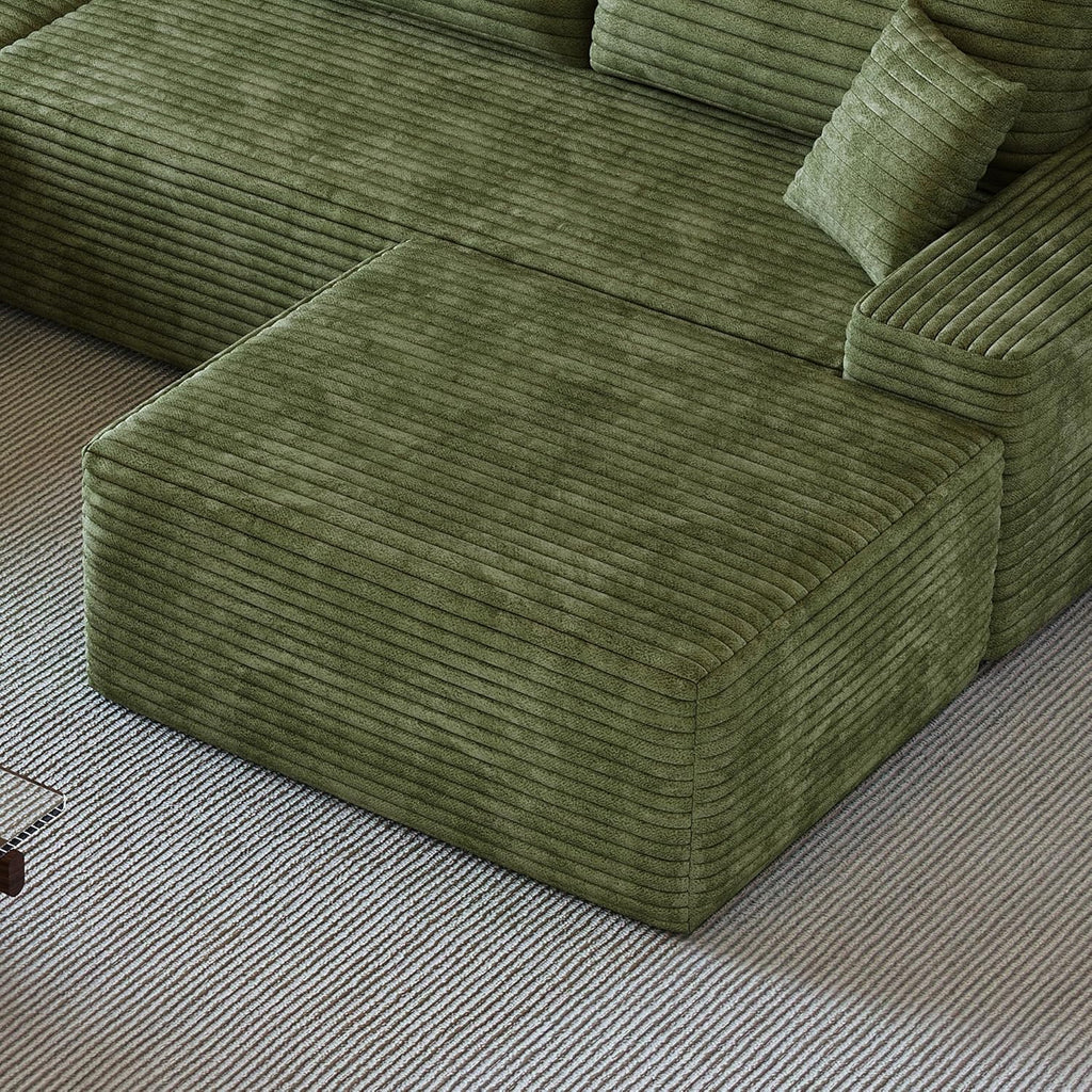 37.4 Inch Oversized Ottoman for Couch, Corduroy Upholstered Footrest with Compressed Memory Foam, Modular Sectional Cloud Pouf, No Assembly Required, DIY Combination, Green