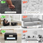 57.5" Oversized Chenille Chair with Movable Ottoman, Black Deep Seat Comfy Upholstered Chaise Lounge Reading Accent Armchair with Side Pocket, Single Sleeper Sofa for Living Room Bedroom Small Space