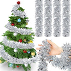 72 Feet Christmas Tinsel Garland Shiny Metallic Tinsel Twist Garland Streamers Ornaments Long Glitter Christmas Tree Hanging Decorations for Party Holiday Wedding Birthday Tree Wall Rail (Silver)